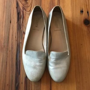 J.Crew Silver Metallic Glitter Smoking Loafers